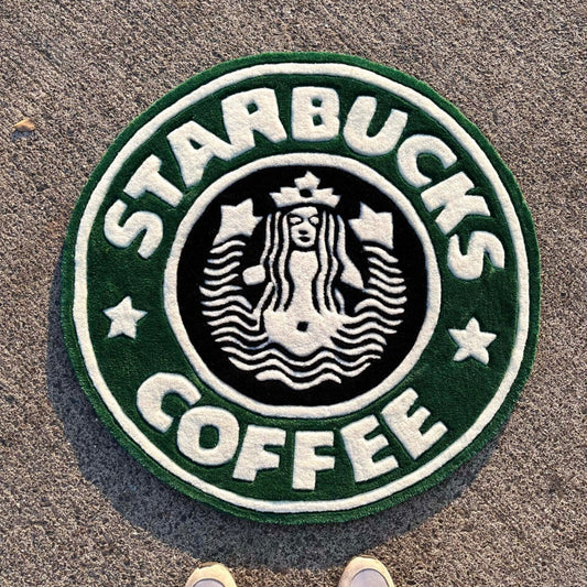 Green Circular Coffee Shop Logo Rug