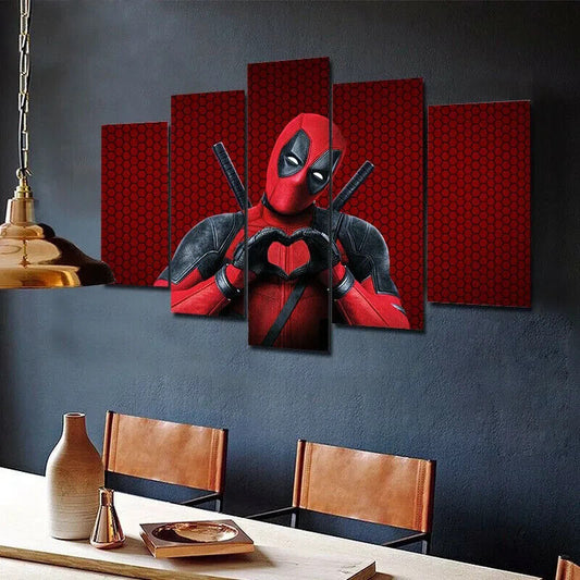 Red and Black Deadpool Marvel Superhero 5 Piece Panel Canvas